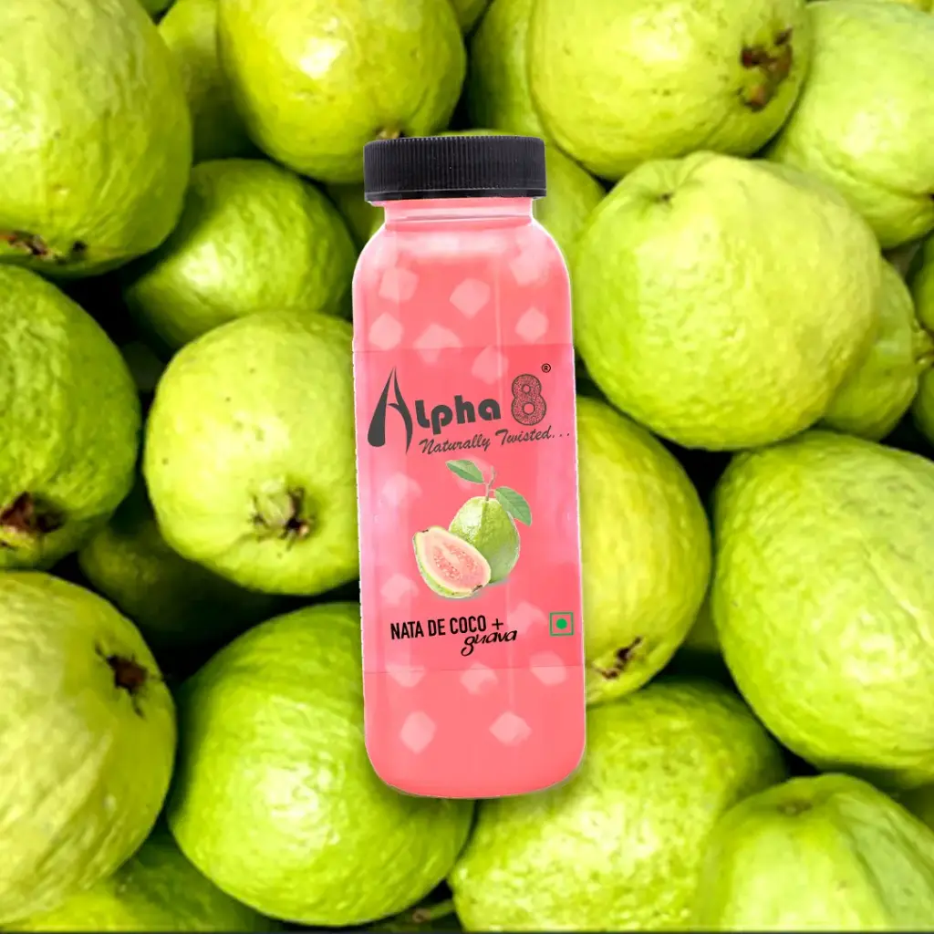ALPHA 8 Fruit Juice Infused with Nata de Coco - Natural Energizer & Immunity Booster, Healthy Juice, High Fiber, Real Natural Taste Juice(Pack of 24,Guava)