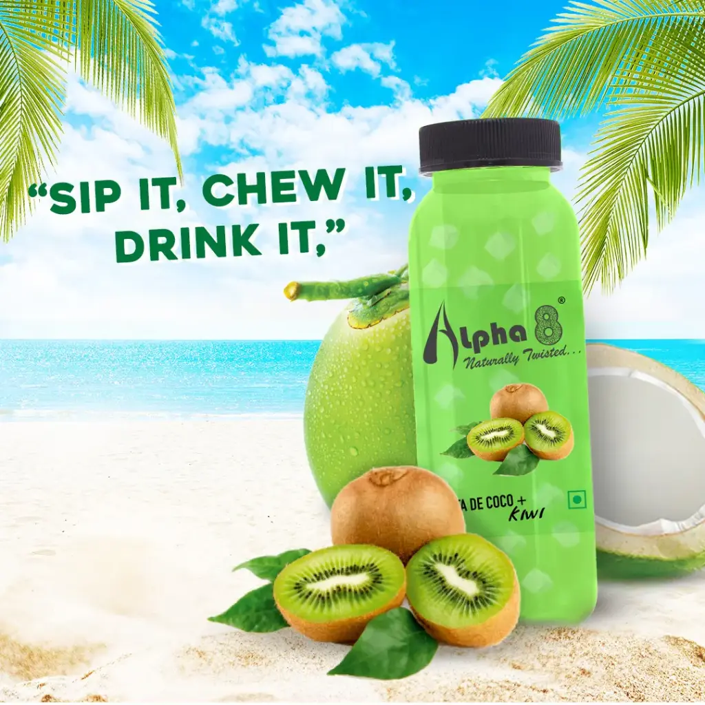ALPHA 8 Fruit Juice Infused with Nata de Coco - Natural Energizer & Immunity Booster, Healthy Juice, High Fiber, Real Natural Taste Juice(Pack of 12,Kiwi)