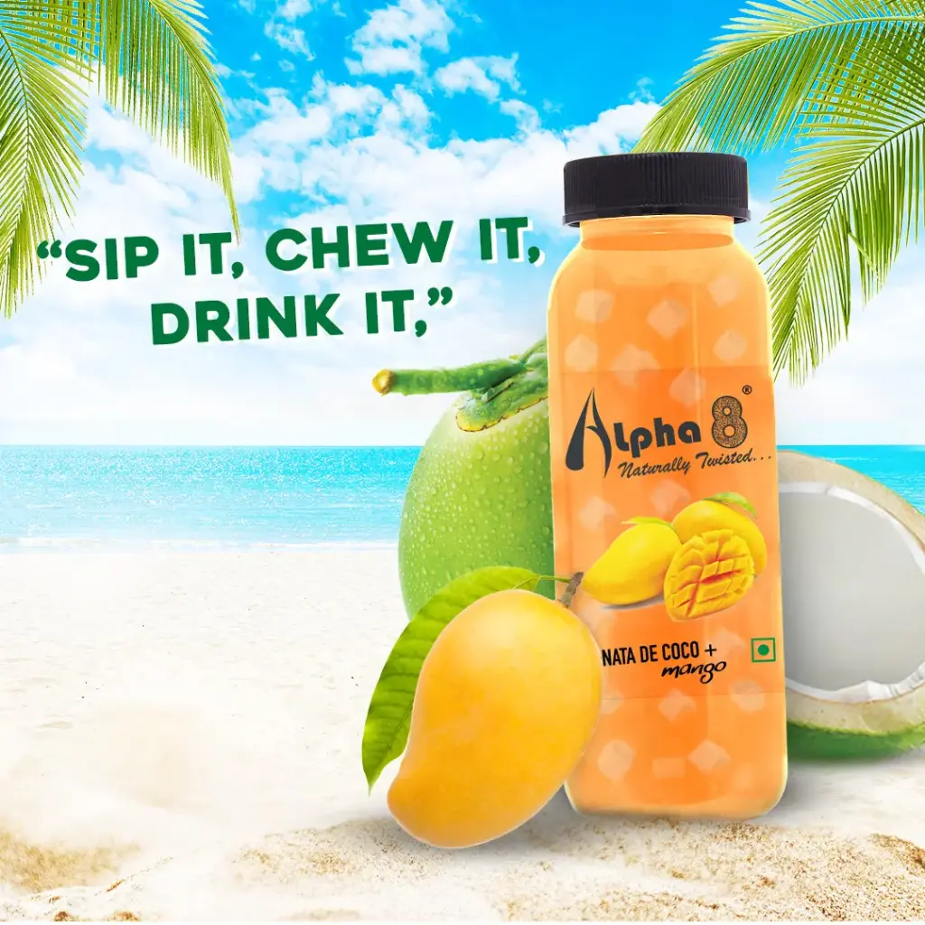 ALPHA 8 Fruit Juice Infused with Nata de Coco - Natural Energizer & Immunity Booster, Healthy Juice, High Fiber, Real Natural Taste Juice(Mango, Pack of 12)