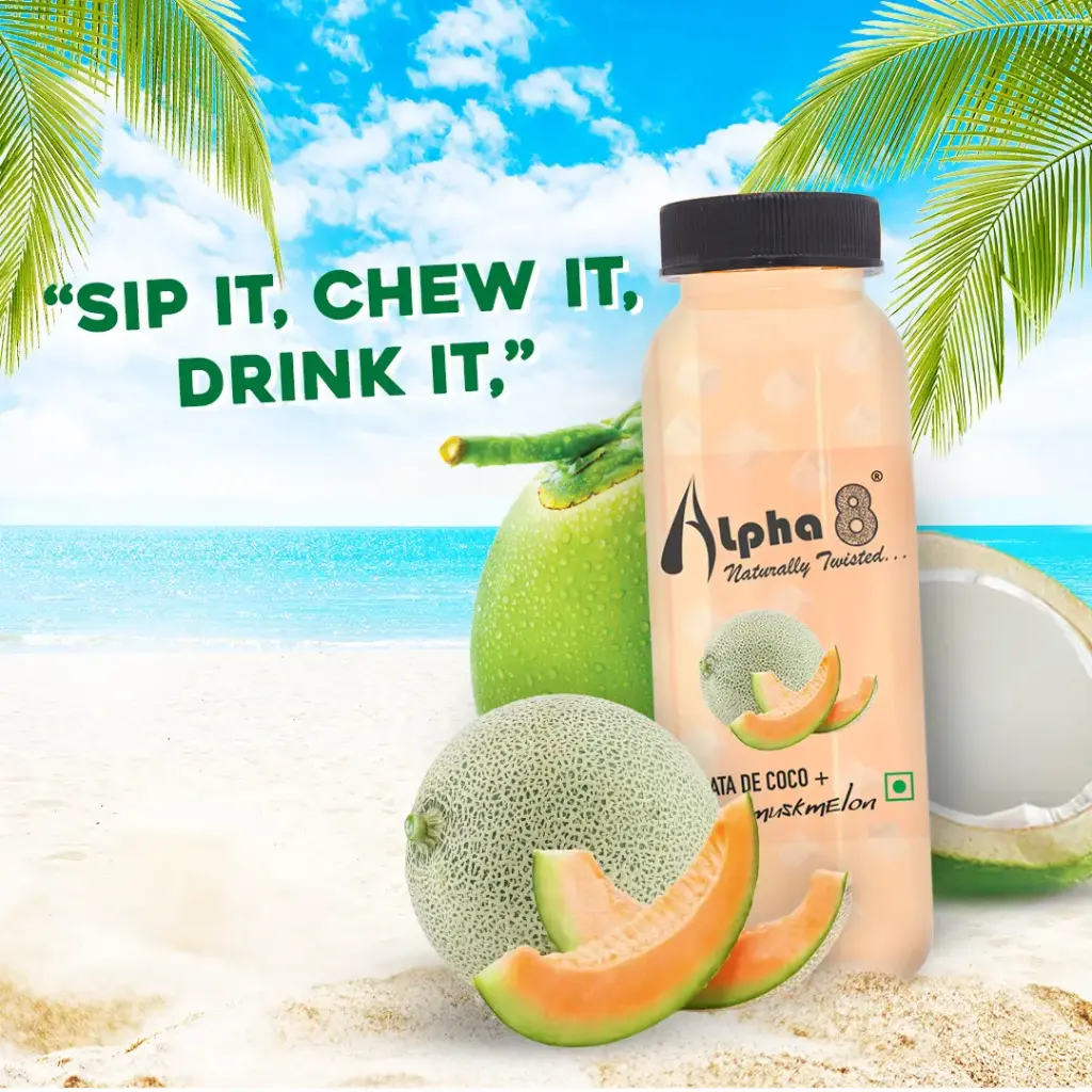 ALPHA 8 Fruit Juice Infused with Nata de Coco - Natural Energizer & Immunity Booster, Healthy Juice, High Fiber, Real Natural Taste Juice(Pack of 12,Muskmelon)
