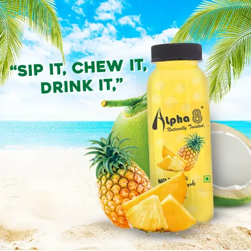 ALPHA 8 FRUIT Juice with NATA De Coco Coconut Cubes Natural Energizer & Immunity Booster, Healthy Juice, High Fiber, Real Natural Taste (Pineapple Juice, Pack of 24)